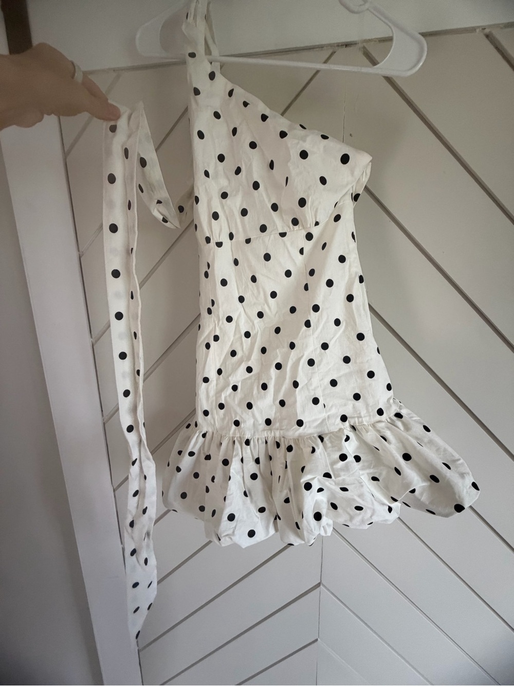 Peppermayo White Polka Dot One-Shoulder Mini Dress - Picture 7 of 11